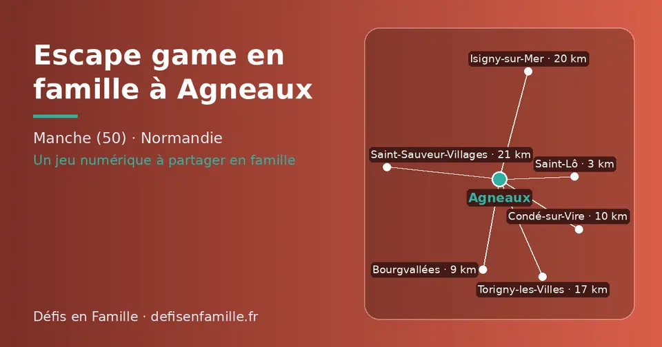 Carte schématique : Agneaux et les communes voisines présentées sur ce site (Saint-Lô, Bourgvallées, Condé-sur-Vire, Torigny-les-Villes, Isigny-sur-Mer, Saint-Sauveur-Villages)