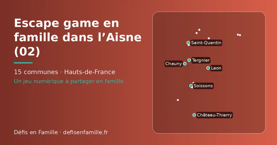 Carte schématique des 15 communes de l’Aisne présentées sur ce site