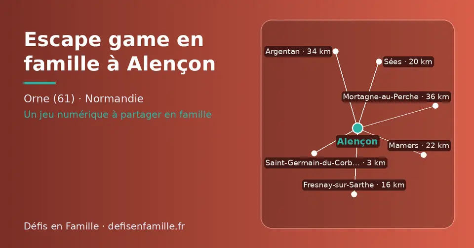 Carte schématique : Alençon et les communes voisines présentées sur ce site (Saint-Germain-du-Corbéis, Fresnay-sur-Sarthe, Sées, Mamers, Argentan, Mortagne-au-Perche)