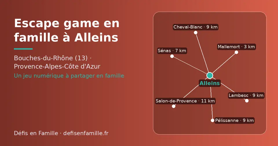 Carte schématique : Alleins et les communes voisines présentées sur ce site (Mallemort, Sénas, Pélissanne, Cheval-Blanc, Lambesc, Salon-de-Provence)