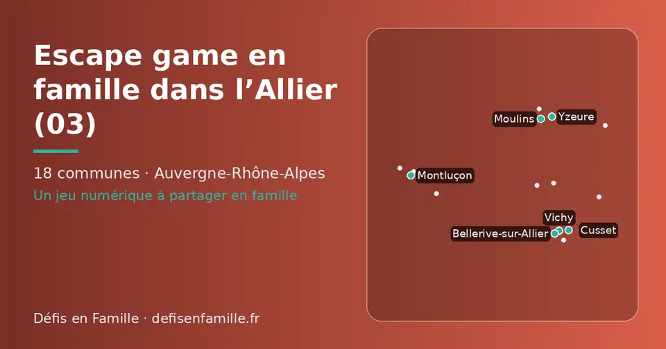 Carte schématique des 18 communes de l’Allier présentées sur ce site