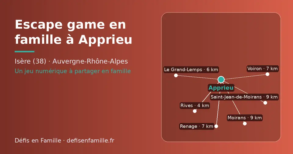 Carte schématique : Apprieu et les communes voisines présentées sur ce site (Rives, Le Grand-Lemps, Renage, Voiron, Saint-Jean-de-Moirans, Moirans)