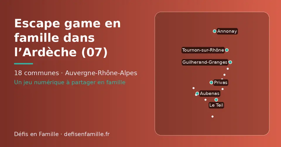 Carte schématique des 18 communes de l’Ardèche présentées sur ce site