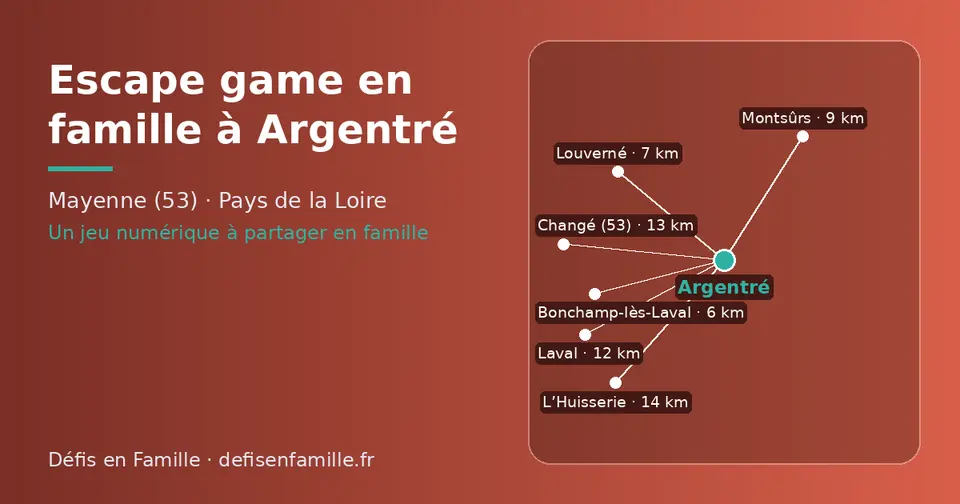 Carte schématique : Argentré et les communes voisines présentées sur ce site (Bonchamp-lès-Laval, Louverné, Montsûrs, Laval, Changé (53), L’Huisserie)
