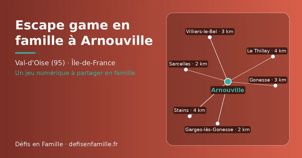Carte schématique : Arnouville et les communes voisines présentées sur ce site (Garges-lès-Gonesse, Sarcelles, Villiers-le-Bel, Gonesse, Stains, Le Thillay)