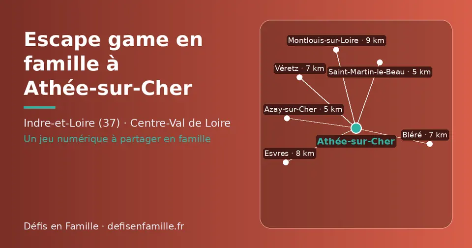 Carte schématique : Athée-sur-Cher et les communes voisines présentées sur ce site (Azay-sur-Cher, Saint-Martin-le-Beau, Bléré, Véretz, Esvres, Montlouis-sur-Loire)