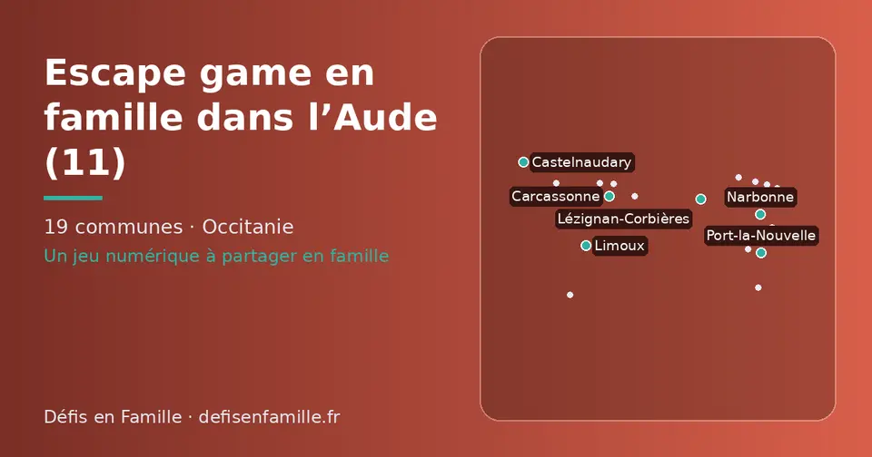 Carte schématique des 19 communes de l’Aude présentées sur ce site