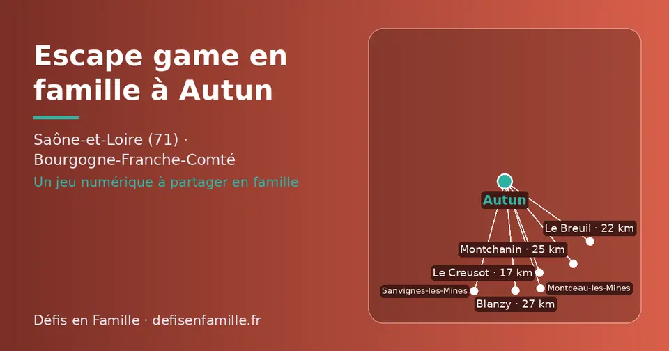 Carte schématique : Autun et les communes voisines présentées sur ce site (Le Creusot, Le Breuil, Montchanin, Blanzy, Montceau-les-Mines, Sanvignes-les-Mines)