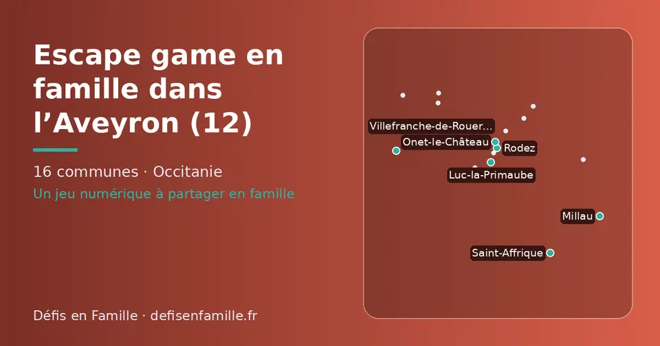 Carte schématique des 16 communes de l’Aveyron présentées sur ce site