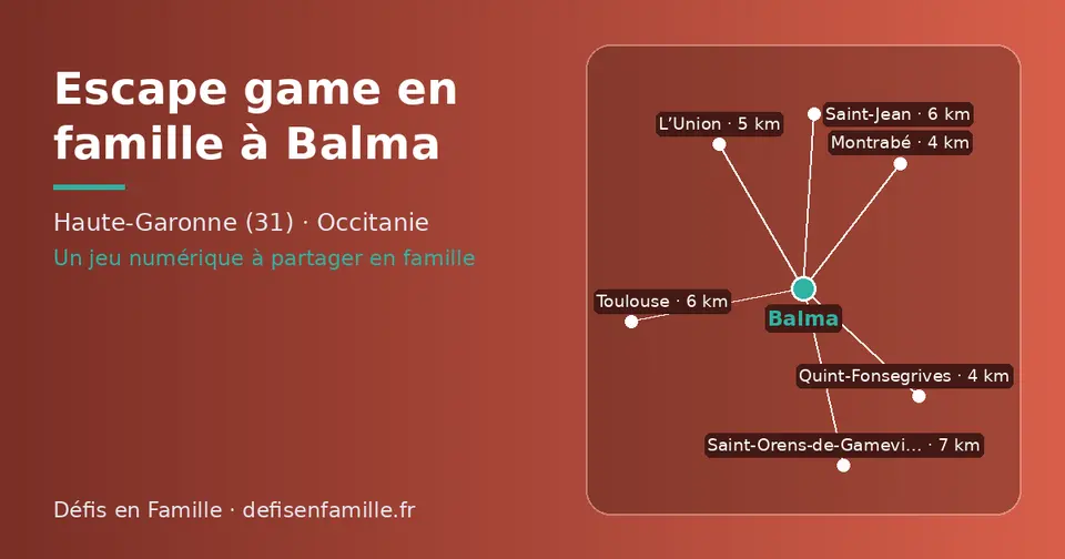 Carte schématique : Balma et les communes voisines présentées sur ce site (Quint-Fonsegrives, Montrabé, L’Union, Toulouse, Saint-Jean, Saint-Orens-de-Gameville)