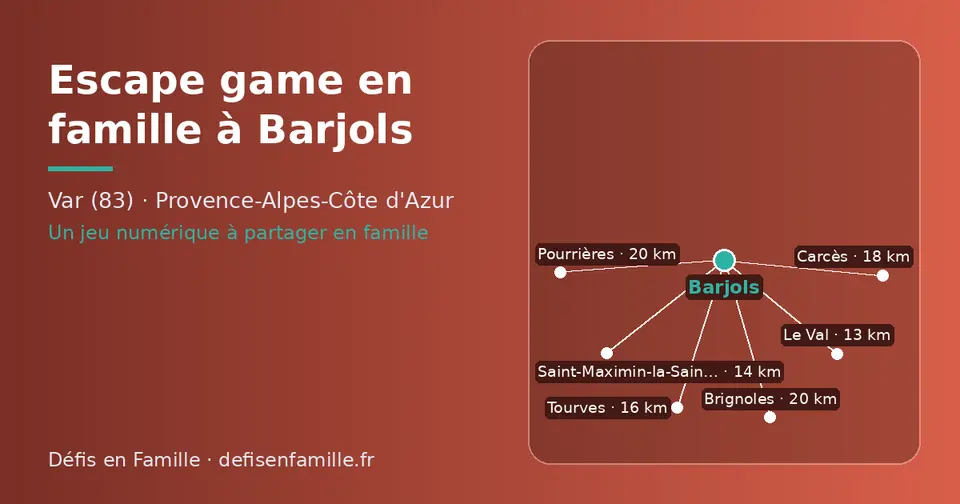 Carte schématique : Barjols et les communes voisines présentées sur ce site (Le Val, Saint-Maximin-la-Sainte-Baume, Tourves, Carcès, Brignoles, Pourrières)