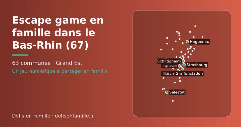 Carte schématique des 63 communes du Bas-Rhin présentées sur ce site