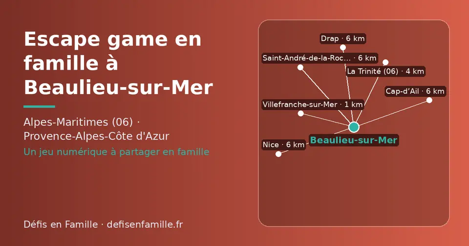 Carte schématique : Beaulieu-sur-Mer et les communes voisines présentées sur ce site (Villefranche-sur-Mer, La Trinité (06), Saint-André-de-la-Roche, Drap, Cap-d’Ail, Nice)