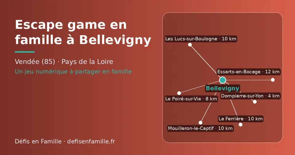 Carte schématique : Bellevigny et les communes voisines présentées sur ce site (Dompierre-sur-Yon, Le Poiré-sur-Vie, La Ferrière, Mouilleron-le-Captif, Les Lucs-sur-Boulogne, Essarts-en-Bocage)