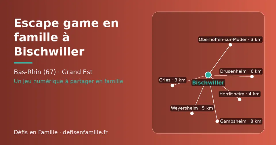 Carte schématique : Bischwiller et les communes voisines présentées sur ce site (Oberhoffen-sur-Moder, Gries, Herrlisheim, Weyersheim, Drusenheim, Gambsheim)