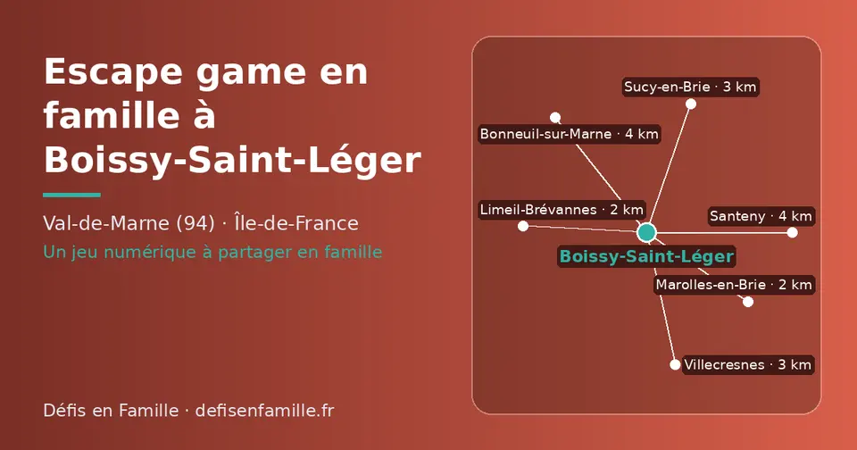 Carte schématique : Boissy-Saint-Léger et les communes voisines présentées sur ce site (Marolles-en-Brie, Limeil-Brévannes, Villecresnes, Sucy-en-Brie, Bonneuil-sur-Marne, Santeny)