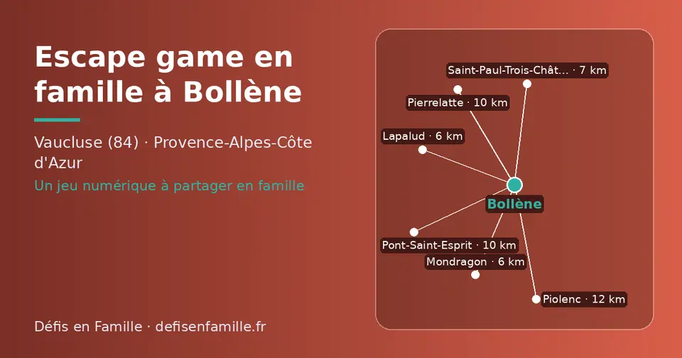Carte schématique : Bollène et les communes voisines présentées sur ce site (Mondragon, Lapalud, Saint-Paul-Trois-Châteaux, Pont-Saint-Esprit, Pierrelatte, Piolenc)