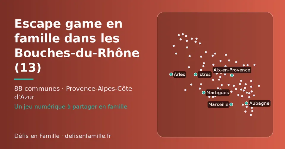 Carte schématique des 88 communes des Bouches-du-Rhône présentées sur ce site