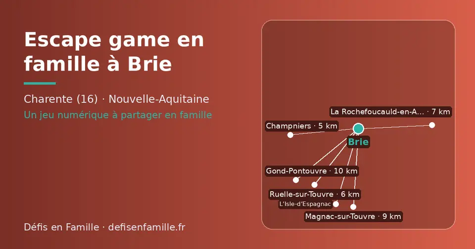 Carte schématique : Brie et les communes voisines présentées sur ce site (Champniers, Ruelle-sur-Touvre, La Rochefoucauld-en-Angoumois, Magnac-sur-Touvre, L’Isle-d’Espagnac, Gond-Pontouvre)
