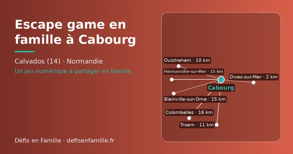 Carte schématique : Cabourg et les communes voisines présentées sur ce site (Dives-sur-Mer, Ouistreham, Troarn, Hermanville-sur-Mer, Blainville-sur-Orne, Colombelles)