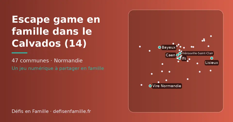 Carte schématique des 47 communes du Calvados présentées sur ce site