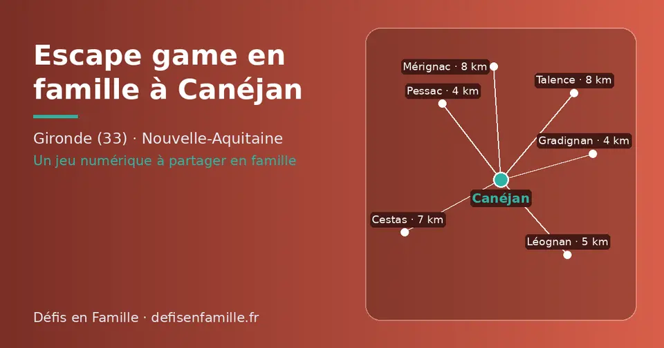 Carte schématique : Canéjan et les communes voisines présentées sur ce site (Gradignan, Pessac, Léognan, Cestas, Talence, Mérignac)