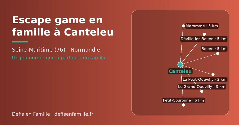 Carte schématique : Canteleu et les communes voisines présentées sur ce site (Le Grand-Quevilly, Le Petit-Quevilly, Déville-lès-Rouen, Maromme, Rouen, Petit-Couronne)
