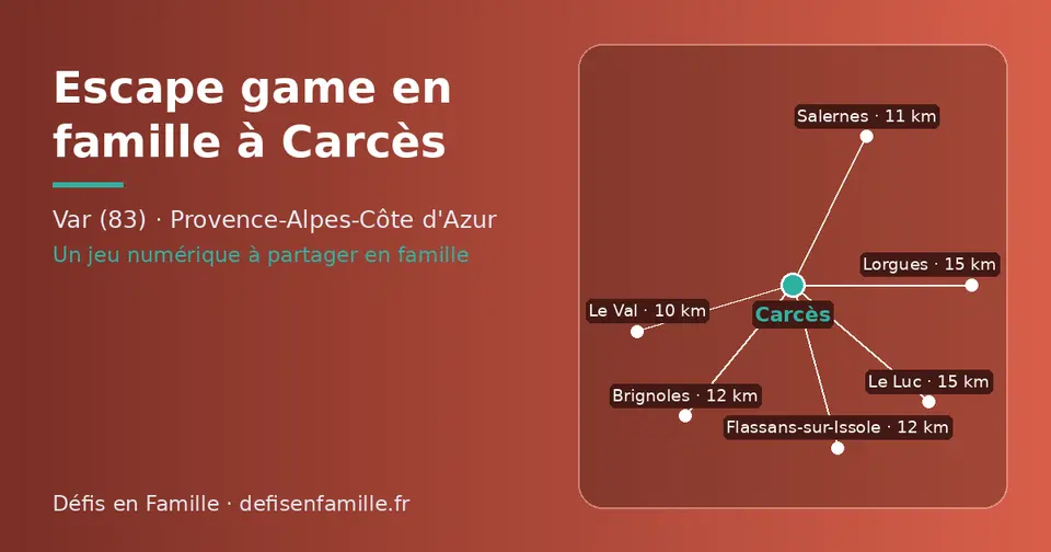 Carte schématique : Carcès et les communes voisines présentées sur ce site (Le Val, Salernes, Flassans-sur-Issole, Brignoles, Le Luc, Lorgues)