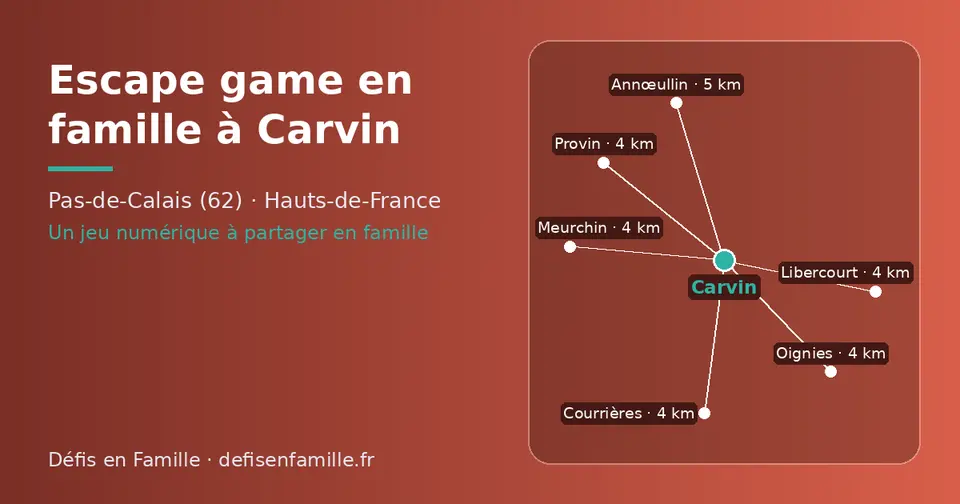 Carte schématique : Carvin et les communes voisines présentées sur ce site (Libercourt, Meurchin, Provin, Courrières, Oignies, Annœullin)