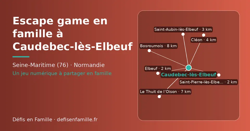 Carte schématique : Caudebec-lès-Elbeuf et les communes voisines présentées sur ce site (Elbeuf, Saint-Pierre-lès-Elbeuf, Saint-Aubin-lès-Elbeuf, Cléon, Le Thuit de l’Oison, Bosroumois)