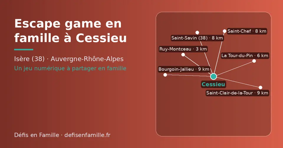 Carte schématique : Cessieu et les communes voisines présentées sur ce site (Ruy-Montceau, La Tour-du-Pin, Saint-Savin (38), Saint-Chef, Bourgoin-Jallieu, Saint-Clair-de-la-Tour)