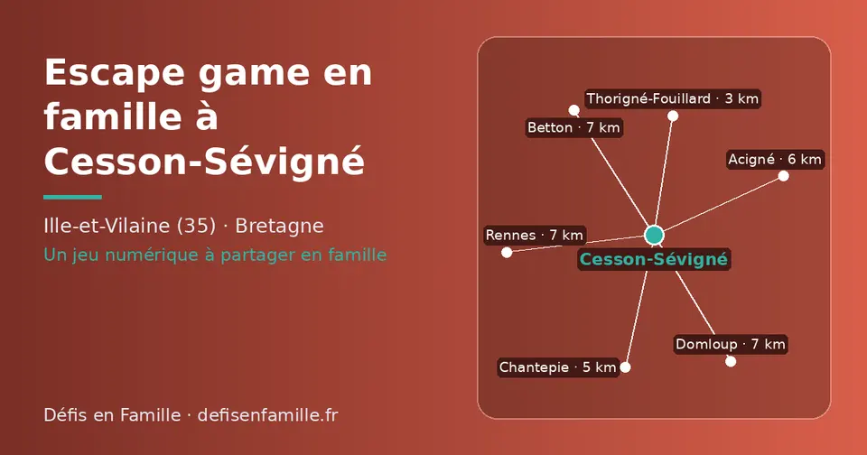 Carte schématique : Cesson-Sévigné et les communes voisines présentées sur ce site (Thorigné-Fouillard, Chantepie, Acigné, Rennes, Domloup, Betton)
