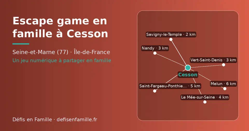 Carte schématique : Cesson et les communes voisines présentées sur ce site (Savigny-le-Temple, Vert-Saint-Denis, Nandy, Le Mée-sur-Seine, Saint-Fargeau-Ponthierry, Melun)
