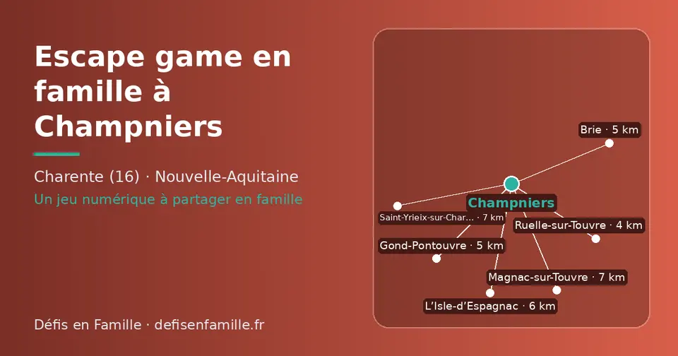 Carte schématique : Champniers et les communes voisines présentées sur ce site (Ruelle-sur-Touvre, Brie, Gond-Pontouvre, L’Isle-d’Espagnac, Magnac-sur-Touvre, Saint-Yrieix-sur-Charente)