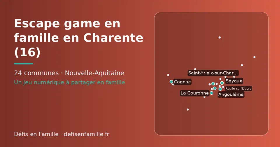 Carte schématique des 24 communes de la Charente présentées sur ce site