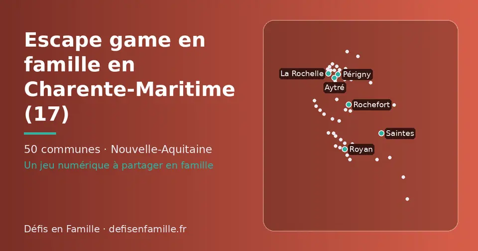 Carte schématique des 50 communes de la Charente-Maritime présentées sur ce site