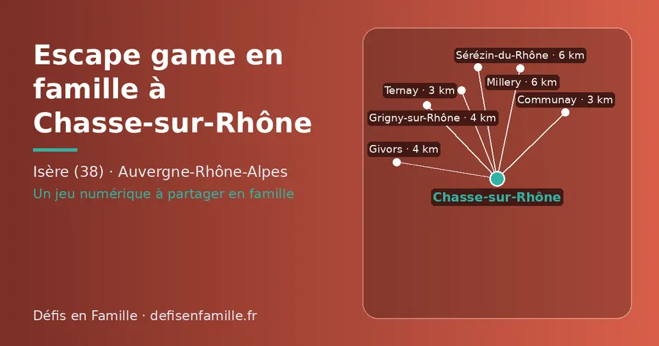 Carte schématique : Chasse-sur-Rhône et les communes voisines présentées sur ce site (Communay, Ternay, Grigny-sur-Rhône, Givors, Sérézin-du-Rhône, Millery)