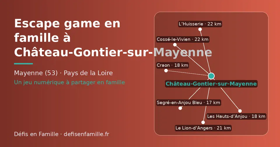 Carte schématique : Château-Gontier-sur-Mayenne et les communes voisines présentées sur ce site (Segré-en-Anjou Bleu, Les Hauts-d’Anjou, Craon, Le Lion-d’Angers, Cossé-le-Vivien, L’Huisserie)