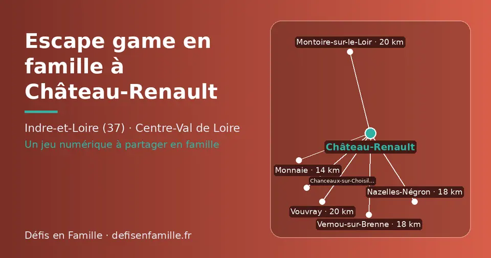 Carte schématique : Château-Renault et les communes voisines présentées sur ce site (Monnaie, Vernou-sur-Brenne, Nazelles-Négron, Vouvray, Montoire-sur-le-Loir, Chanceaux-sur-Choisille)
