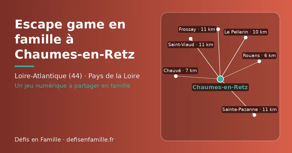 Carte schématique : Chaumes-en-Retz et les communes voisines présentées sur ce site (Rouans, Chauvé, Le Pellerin, Sainte-Pazanne, Frossay, Saint-Viaud)