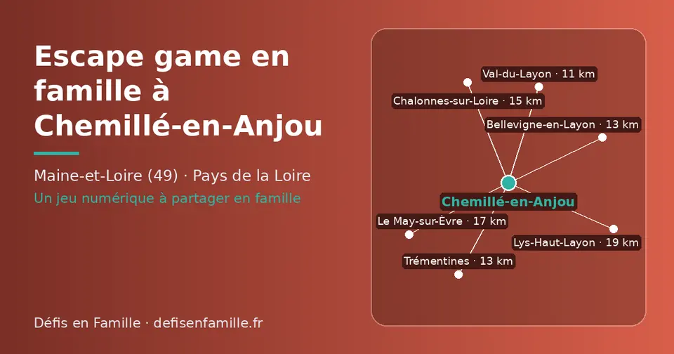 Carte schématique : Chemillé-en-Anjou et les communes voisines présentées sur ce site (Val-du-Layon, Bellevigne-en-Layon, Trémentines, Chalonnes-sur-Loire, Le May-sur-Èvre, Lys-Haut-Layon)