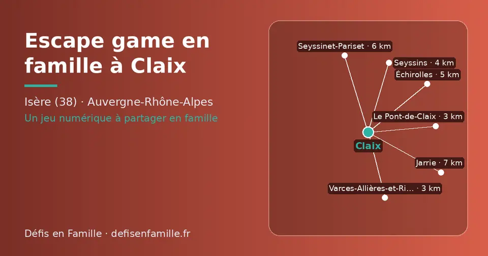 Carte schématique : Claix et les communes voisines présentées sur ce site (Le Pont-de-Claix, Varces-Allières-et-Risset, Seyssins, Échirolles, Seyssinet-Pariset, Jarrie)