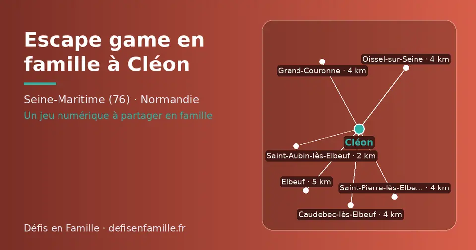 Carte schématique : Cléon et les communes voisines présentées sur ce site (Saint-Aubin-lès-Elbeuf, Caudebec-lès-Elbeuf, Oissel-sur-Seine, Saint-Pierre-lès-Elbeuf, Grand-Couronne, Elbeuf)