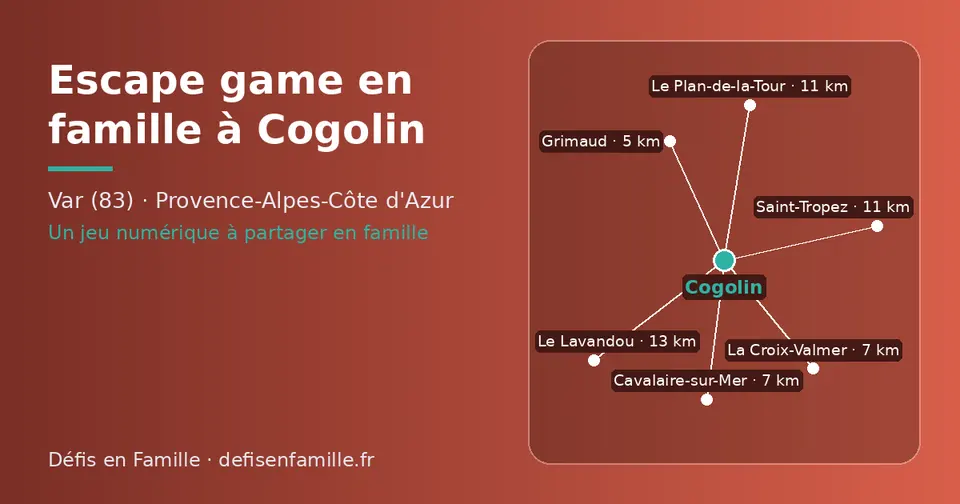 Carte schématique : Cogolin et les communes voisines présentées sur ce site (Grimaud, Cavalaire-sur-Mer, La Croix-Valmer, Le Plan-de-la-Tour, Saint-Tropez, Le Lavandou)