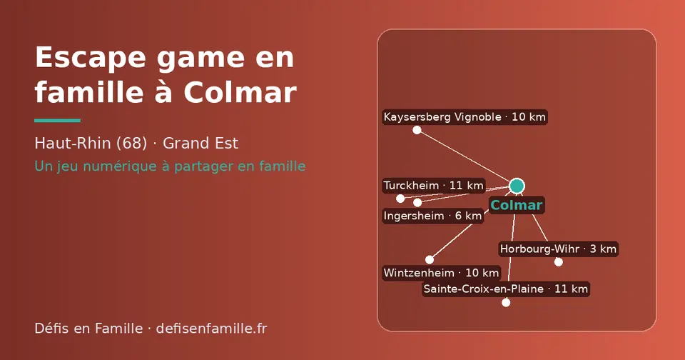 Carte schématique : Colmar et les communes voisines présentées sur ce site (Horbourg-Wihr, Ingersheim, Kaysersberg Vignoble, Wintzenheim, Turckheim, Sainte-Croix-en-Plaine)