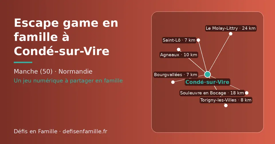 Carte schématique : Condé-sur-Vire et les communes voisines présentées sur ce site (Bourgvallées, Saint-Lô, Torigny-les-Villes, Agneaux, Souleuvre en Bocage, Le Molay-Littry)
