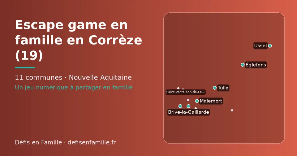 Carte schématique des 11 communes de la Corrèze présentées sur ce site