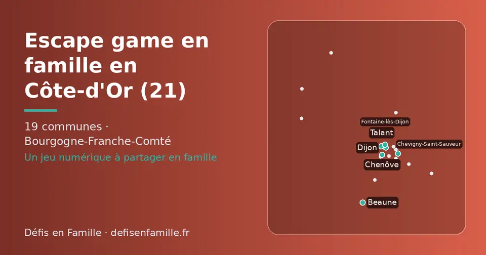 Carte schématique des 19 communes de la Côte-d'Or présentées sur ce site