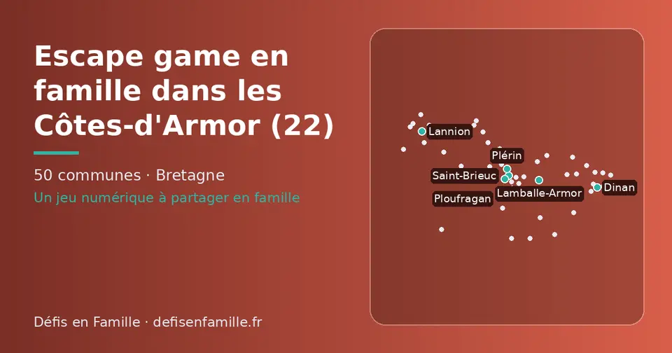 Carte schématique des 50 communes des Côtes-d'Armor présentées sur ce site