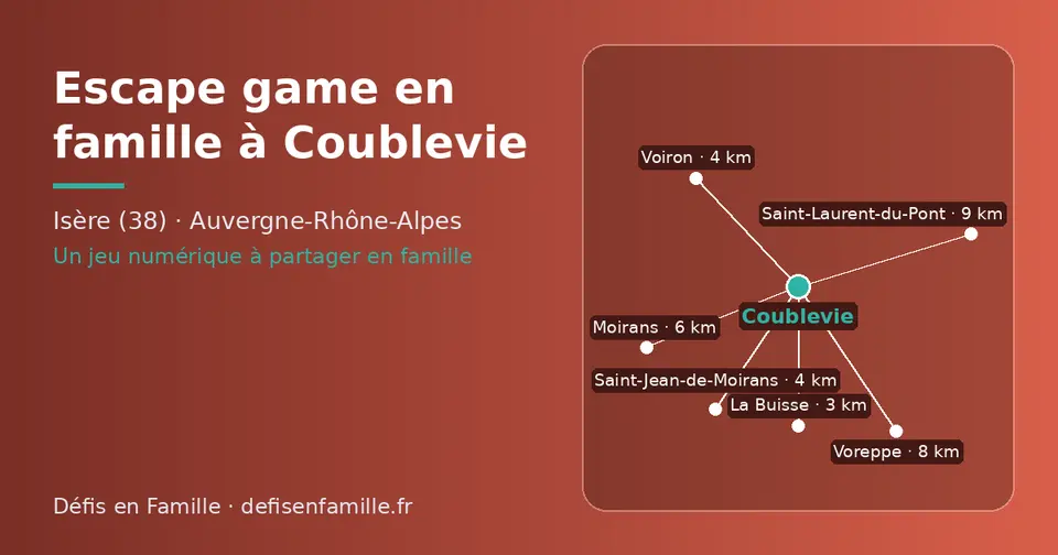 Carte schématique : Coublevie et les communes voisines présentées sur ce site (La Buisse, Voiron, Saint-Jean-de-Moirans, Moirans, Voreppe, Saint-Laurent-du-Pont)